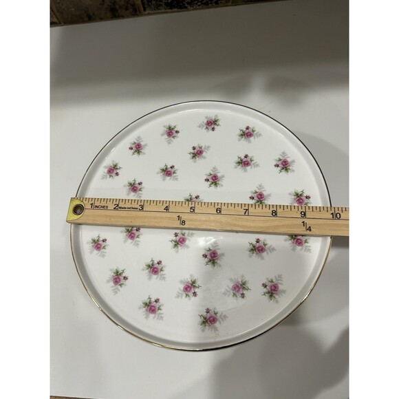 Cake Stand Grace's Teaware Porcelain Rose Flowers on Pink Pedestal Gold Trim - Picture 9 of 11